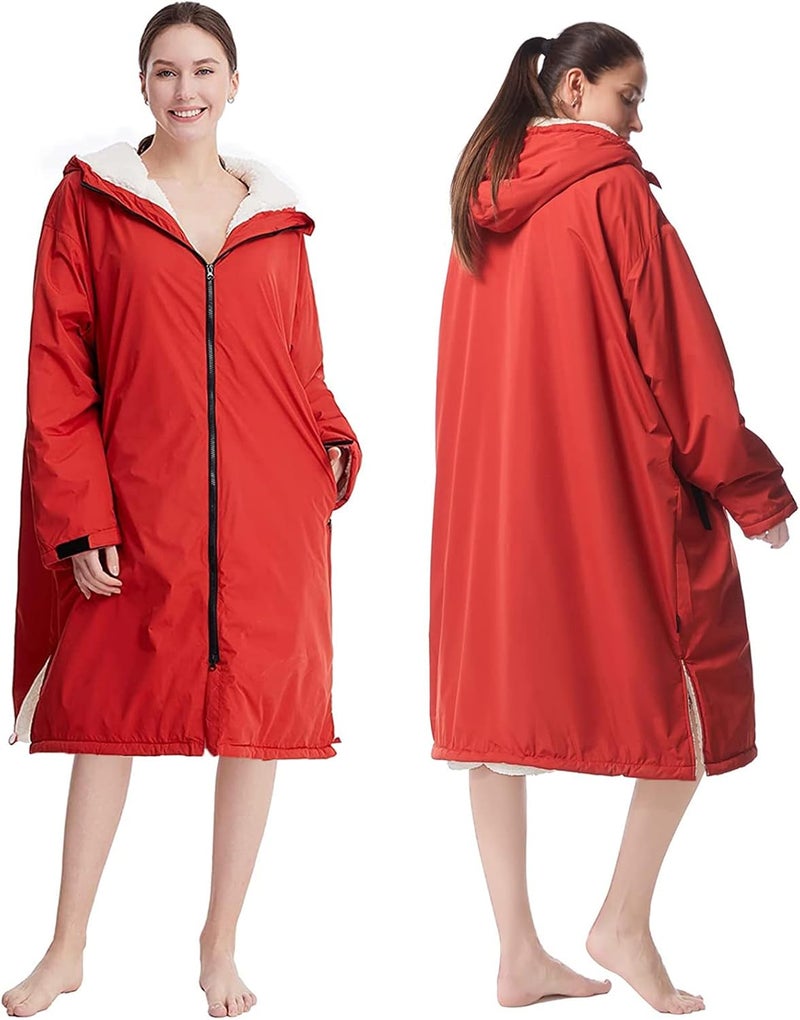 Oksun Waterproof Swim Parka, Windproof Surf Poncho Warm Coat, Recycled Fabric Water Resistent Oversized Sherpa Lining Jacket - Image 1